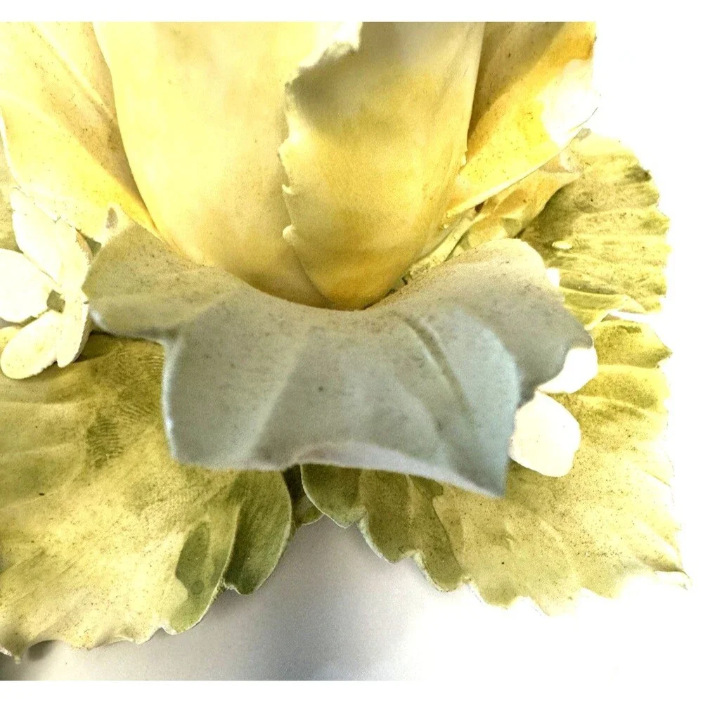 Vintage Set of 2 Mira Capodimonte Rose Single Candle Holders Yellow &White Italy